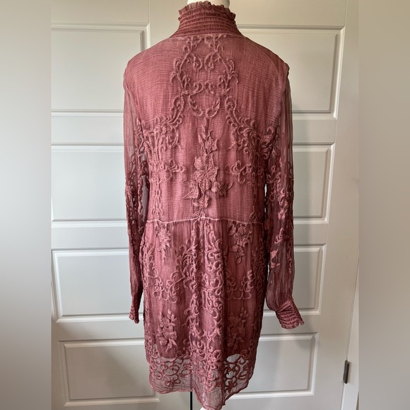 Soft Surroundings Lace Mini Dress High Neck Long Sleeve Romantic Party Evening M - Picture 5 of 9